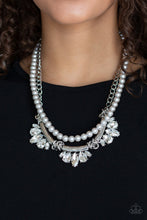 Load image into Gallery viewer, Paparazzi VINTAGE VAULT "Bow Before The Queen" Silver Necklace & Earring Set Paparazzi Jewelry