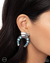 Load image into Gallery viewer, Paparazzi Harmonious Horseshoe - Blue Earrings