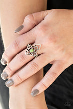 Load image into Gallery viewer, Paparazzi Taj MAHALO - Green Teardrop Bead - Silver Filigree Ring - $5 Jewelry With Ashley Swint
