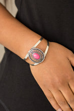 Load image into Gallery viewer, Deep In The TUMBLEWEEDS - Pink Cracked Stone Silver Cuff Bracelet
