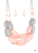 Load image into Gallery viewer, Paparazzi "Gives Me Chills" Pink and Gray Crystal Like Bead Silver Necklace &amp; Earring Set Paparazzi Jewelry
