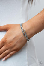 Load image into Gallery viewer, Sideswiping Shimmer - Silver Hematite Rhinestone Hinged Bracelet
