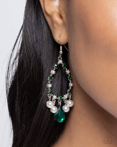 Paparazzi Baroness Behavior - Green Earrings