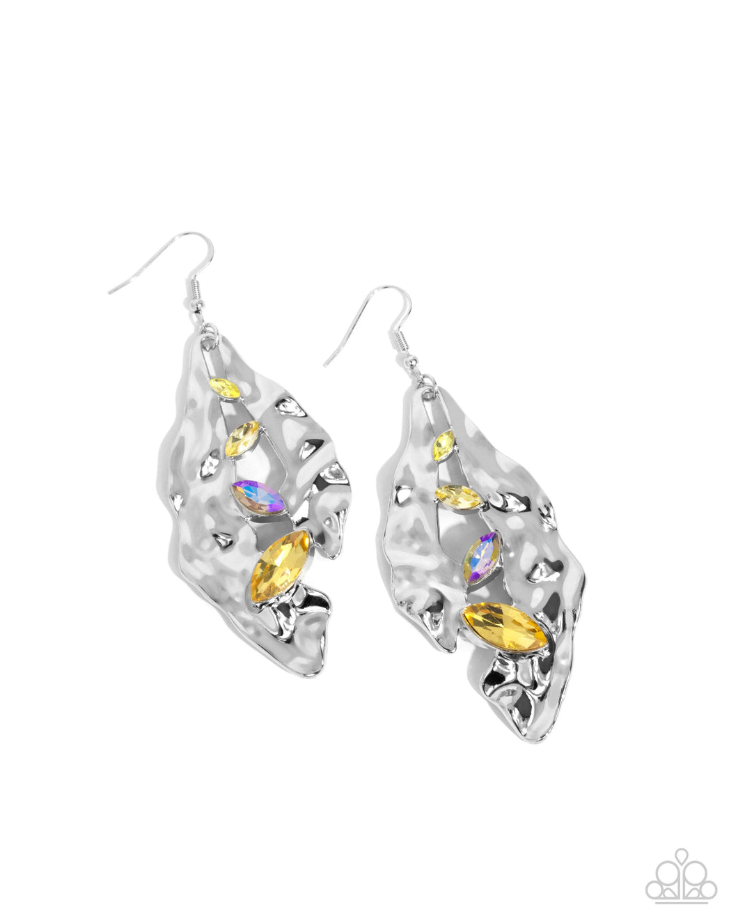 Paparazzi Hammered Hemisphere - Yellow Earrings