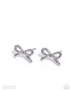 Paparazzi BOW The Line - Silver Earrings
