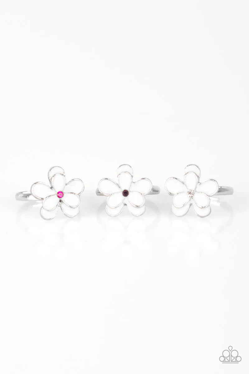 Paparazzi White Rhinestone Flower Starlet Shimmer Rings