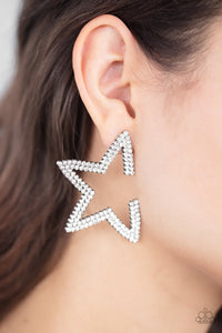 Paparazzi Star Player - White Earrings