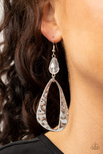 Load image into Gallery viewer, Paparazzi "Enhanced Elegance" White Silver Teardrop Hoop Earrings Paparazzi Jewelry
