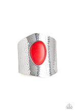 Load image into Gallery viewer, Casual Canyoneer - Red Stone Silver Hammered Cuff Bracelet
