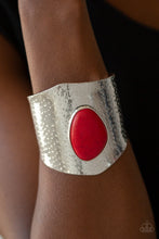 Load image into Gallery viewer, Casual Canyoneer - Red Stone Silver Hammered Cuff Bracelet
