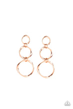 Load image into Gallery viewer, Paparazzi Three Ring Radiance - Copper Earrings
