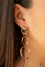 Load image into Gallery viewer, Paparazzi Three Ring Radiance - Copper Earrings
