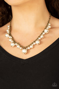 Paparazzi Uptown Pearls - Brass Necklace