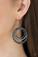 Load image into Gallery viewer, Paparazzi Metallic Ruffle - Black Earrings
