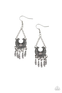 Paparazzi Fabulously Feathered - Silver Earrings