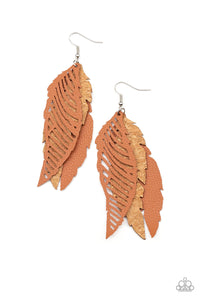 Paparazzi WINGING Off The Hook - Brown Earrings