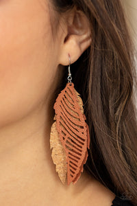 Paparazzi WINGING Off The Hook - Brown Earrings