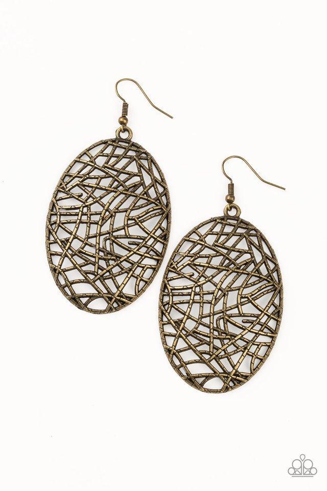 Paparazzi Way Out Of Line - Brass Earrings